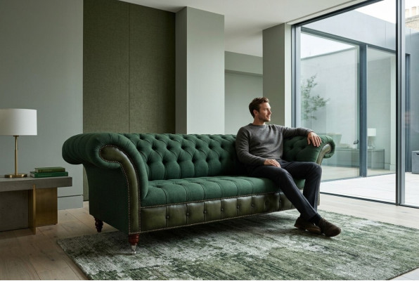 Canapé Chesterfield vert de designer de luxe 3 places pour salon