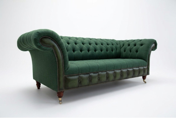 Canapé Chesterfield vert de designer de luxe 3 places pour salon