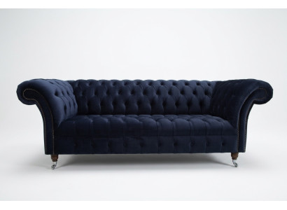 Canapé Chesterfield trois places bleu foncé pour le salon moderne de luxe