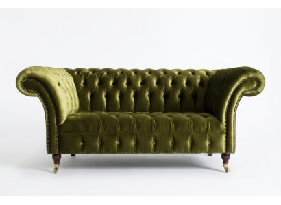 Canapé classique 2 places Chesterfield en tissu velours avec cristaux vert velours neuf