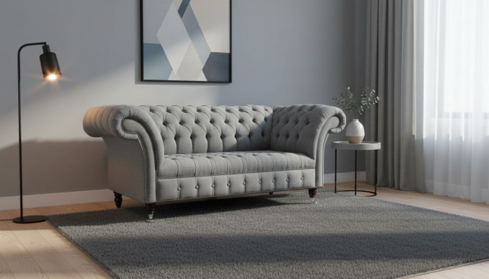 Chesterfield Sofa Original JVMoebel Tissu Canapé Tissu Gris 185 cm Canapé Canapés