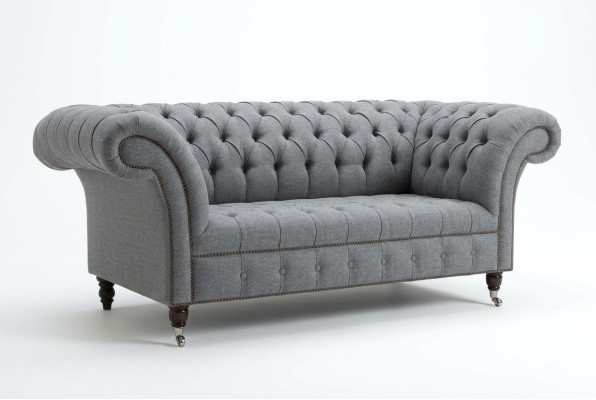 Chesterfield Sofa Original JVMoebel Tissu Canapé Tissu Gris 185 cm Canapé Canapés