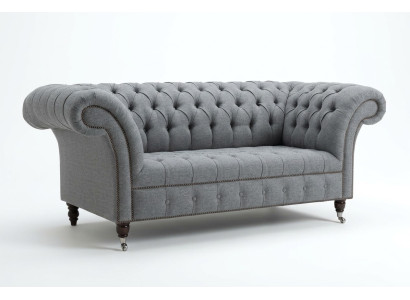 Chesterfield Sofa Original JVMoebel Tissu Canapé Tissu Gris 185 cm Canapé Canapés