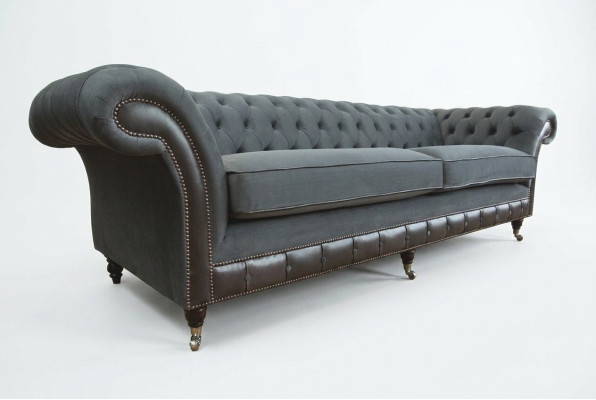 Canapé classique Chesterfield 4 places Canapé Velours Cuir Design Noir nouveau