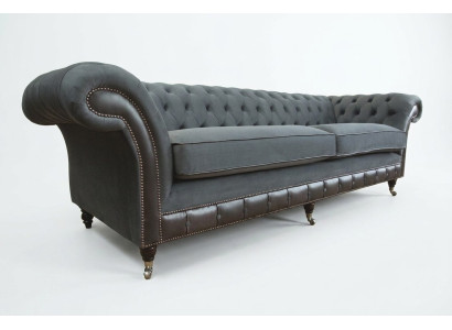 Canapé classique Chesterfield 4 places Canapé Velours Cuir Design Noir nouveau