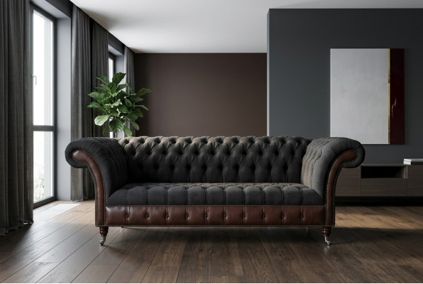 Canapé original Chesterfield JVMoebel Sofa en textile Canapés et sofas Tissu noir Neuf