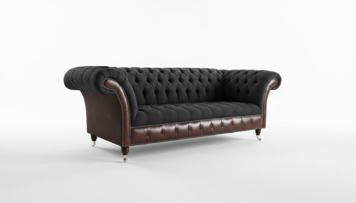 Canapé original Chesterfield JVMoebel Sofa en textile Canapés et sofas Tissu noir Neuf