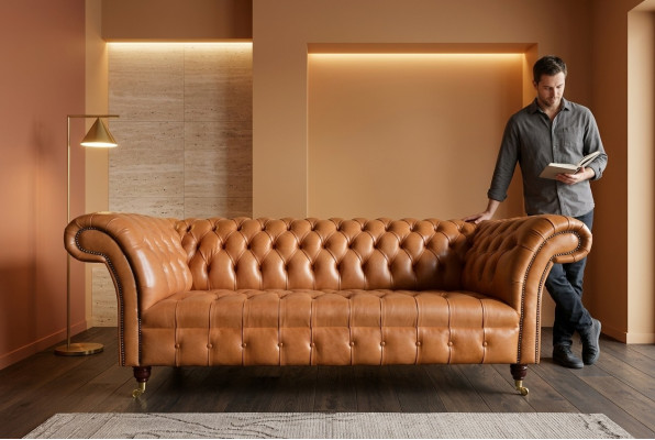 Canapé design Chesterfield trois places moderne brun clair
