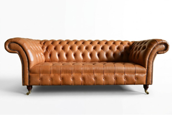 Canapé design Chesterfield trois places moderne brun clair