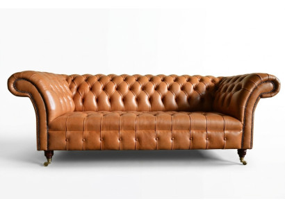 Canapé design Chesterfield trois places moderne brun clair