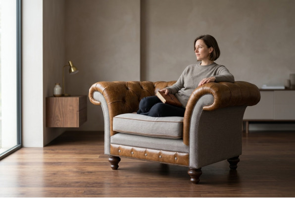 Chesterfield Design Sofa en tissu, fauteuil 1,5 places, canapé rembourré, lounge, neuf, club.