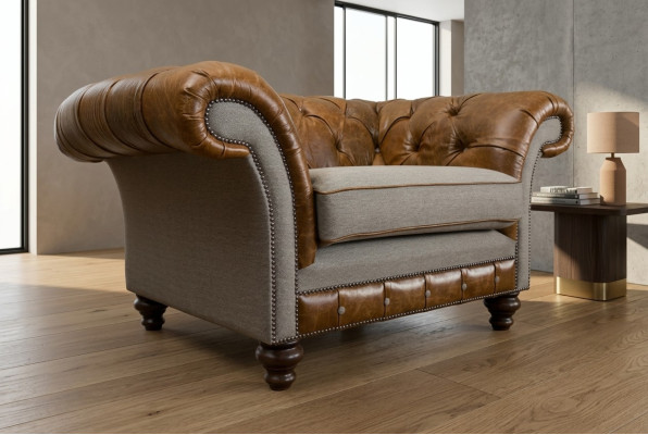 Chesterfield Design Sofa en tissu, fauteuil 1,5 places, canapé rembourré, lounge, neuf, club.
