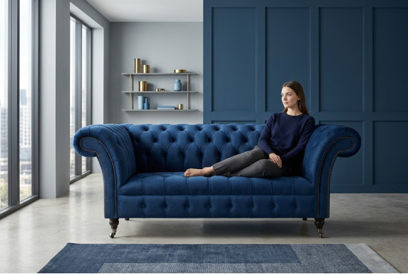 Canapé Chesterfield classique bleu ensemble de rembourrage 2 places canapé 185 cm