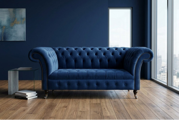 Canapé Chesterfield classique bleu ensemble de rembourrage 2 places canapé 185 cm