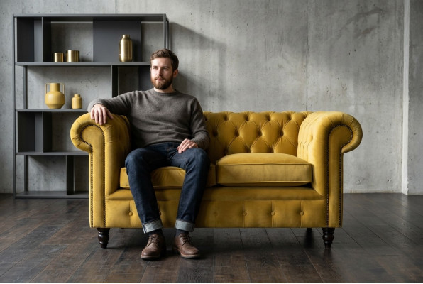 Canapé Chesterfield 2 places Canapé rembourré Canapé trois places jaune Canapés en velours neuf