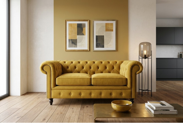 Canapé Chesterfield 2 places Canapé rembourré Canapé trois places jaune Canapés en velours neuf