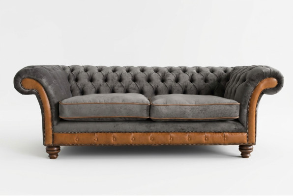 Canapé de luxe Chesterfield 3 places gris-brun pour le salon