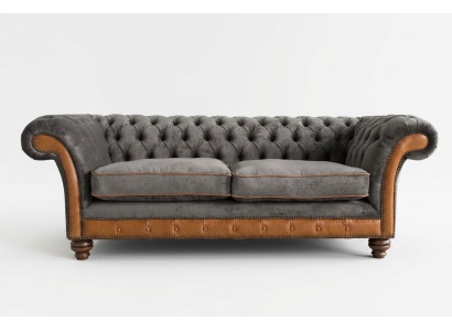 Canapé de luxe Chesterfield 3 places gris-brun pour le salon