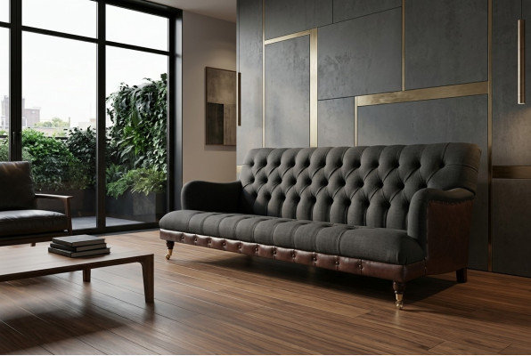 Canapé classique Chesterfield 3 places velours en cuir bleu design revêtement