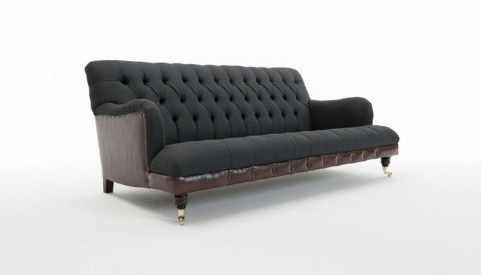 Canapé classique Chesterfield 3 places velours en cuir bleu design revêtement