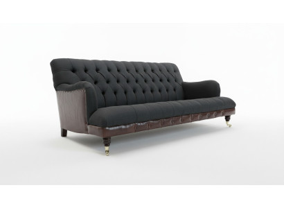 Canapé classique Chesterfield 3 places velours en cuir bleu design revêtement