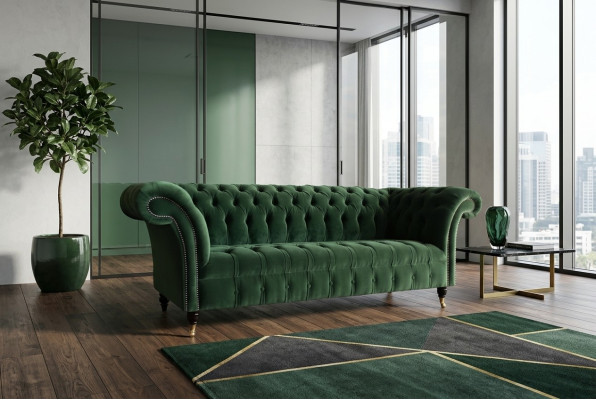 Classique Chesterfield Design Canapé 3 Places Canapé Velours Cuir grand vert neuf