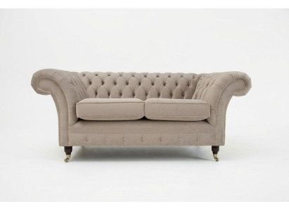 Canapé Chesterfield 2 places, designer de canapé en tissu, ensemble de canapés beige en velours.