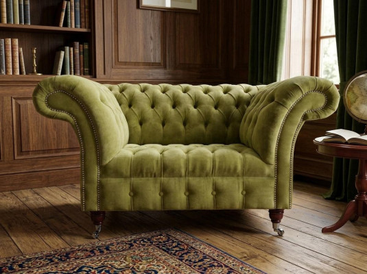 Chesterfield canapé en tissu design fauteuil 1.5 places canapé sofas lounge velours vert