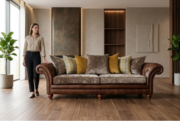Canapé classique Chesterfield 4 places Canapés Canapés en cuir Marron Conception Tapisserie