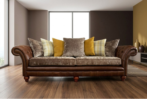 Canapé classique Chesterfield 4 places Canapés Canapés en cuir Marron Conception Tapisserie