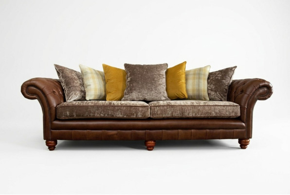 Canapé classique Chesterfield 4 places Canapés Canapés en cuir Marron Conception Tapisserie