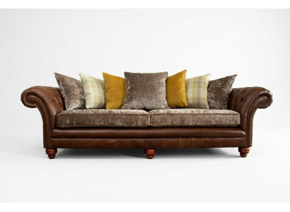 Canapé classique Chesterfield 4 places Canapés Canapés en cuir Marron Conception Tapisserie