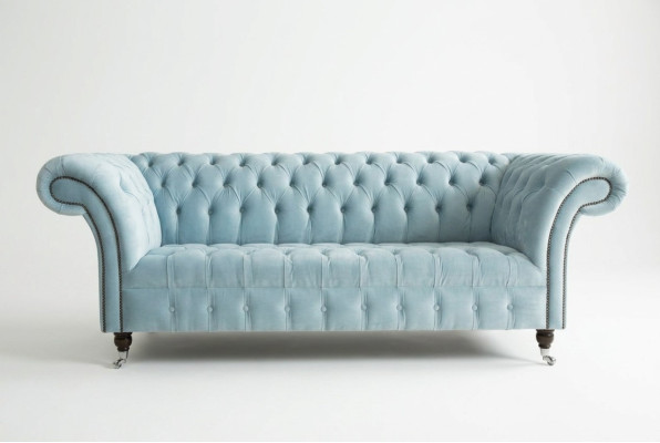 Canapé Chesterfield 3 places en cuir tissu moderne bleu