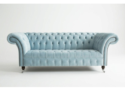 Canapé Chesterfield 3 places en cuir tissu moderne bleu