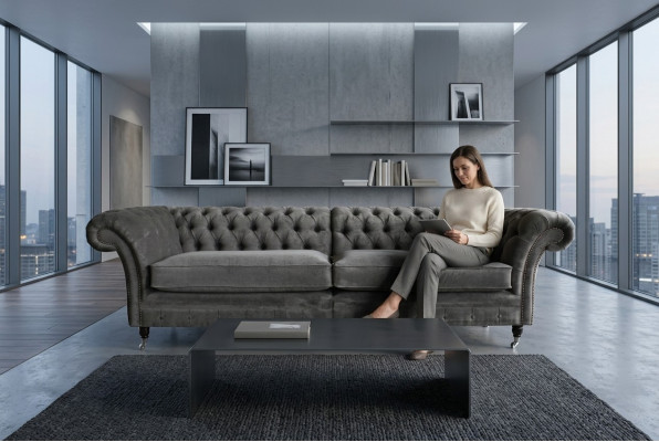 Canapé classique Chesterfield 4 places Canapés design Revêtement Cuir Marron