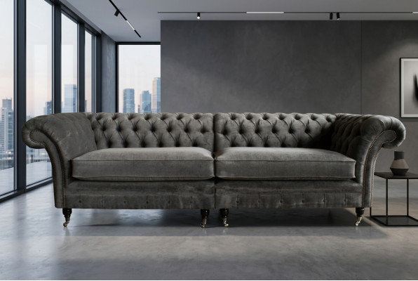 Canapé classique Chesterfield 4 places Canapés design Revêtement Cuir Marron