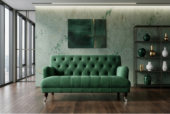 Chesterfield Canapé 2 Places en Cuir Vert de Style Moderne Textile