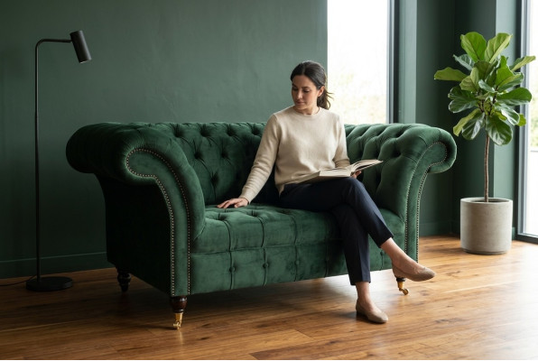 Chesterfield Design Fauteuil Canapé Tissu 1,5 Places Canapés Lounge Vert Velours