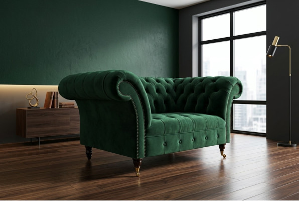 Chesterfield Design Fauteuil Canapé Tissu 1,5 Places Canapés Lounge Vert Velours
