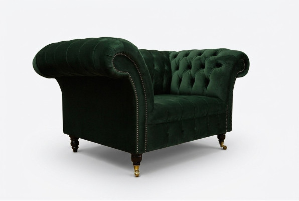Chesterfield Design Fauteuil Canapé Tissu 1,5 Places Canapés Lounge Vert Velours