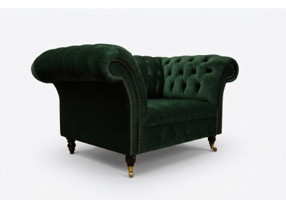 Chesterfield Design Fauteuil Canapé Tissu 1,5 Places Canapés Lounge Vert Velours