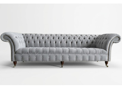 Canapé classique Chesterfield 4places Canapés Cuir Gris Design Revêtement