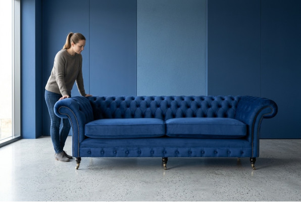 Canapé Chesterfield classique 4 places Canapé en velours en cuir bleu Design Rembourrage