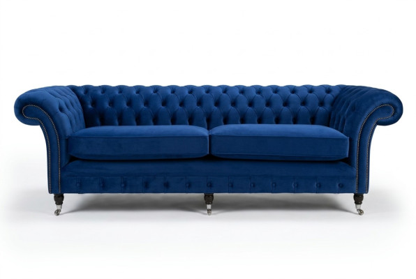 Canapé Chesterfield classique 4 places Canapé en velours en cuir bleu Design Rembourrage