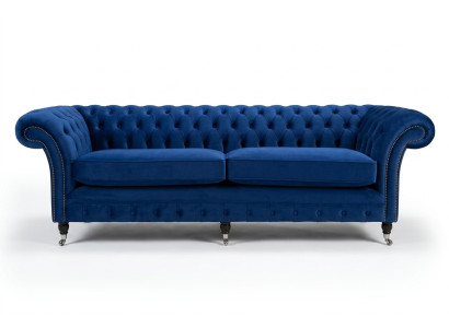Canapé Chesterfield classique 4 places Canapé en velours en cuir bleu Design Rembourrage