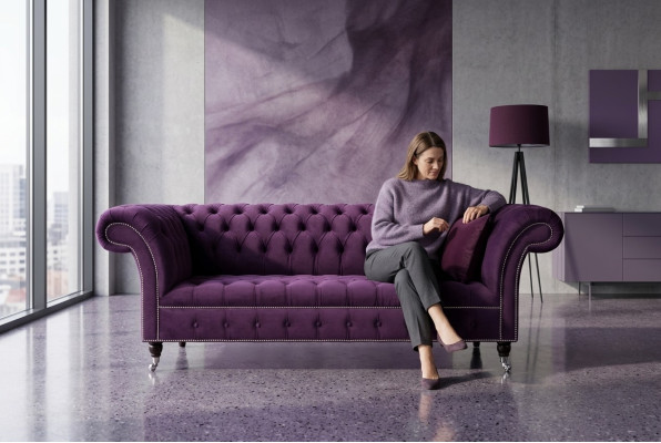 Chesterfield Original Canapé Canapé Textile Canapés en Tissu Violet 225cm
