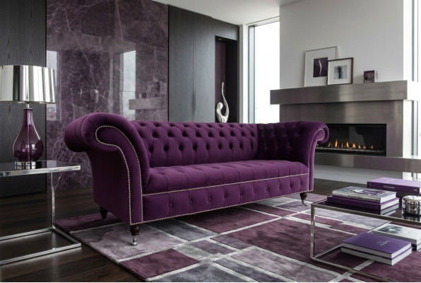 Chesterfield Original Canapé Canapé Textile Canapés en Tissu Violet 225cm