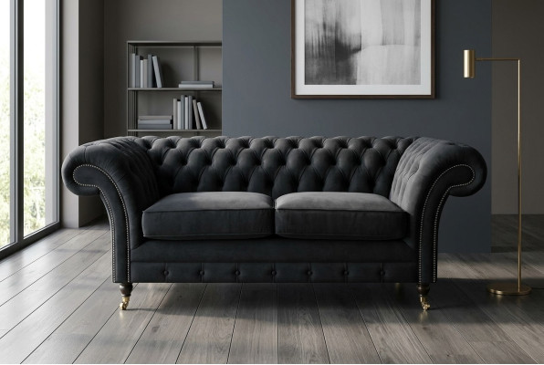 Canapé original Chesterfield JVMoebel, canapé en tissu gris 185 cm.