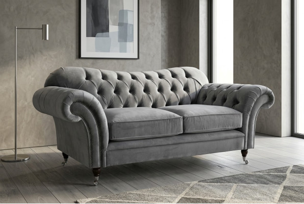 Chesterfield Original Canapé Textile Canapés Tissu Gris 200cm Canapé