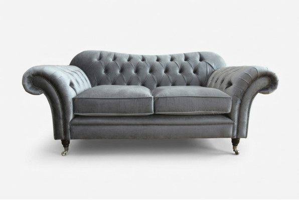 Chesterfield Original Canapé Textile Canapés Tissu Gris 200cm Canapé